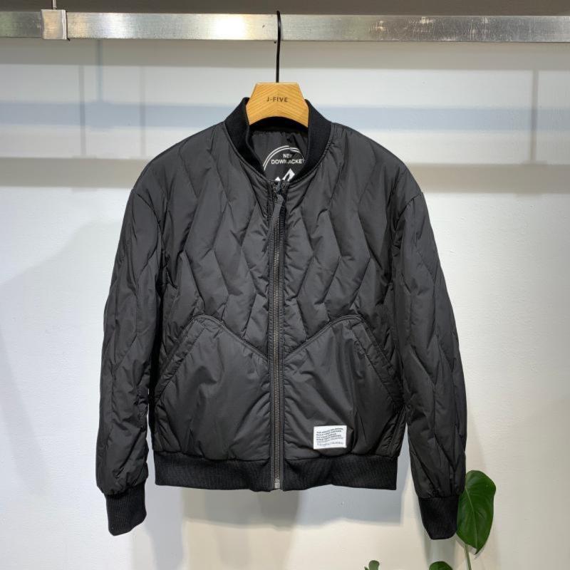 Rain Wear - 羽绒服 メンズ 男性用 ダウンジャケット 野球襟 ショート丈 アウター 防寒 ブラック系