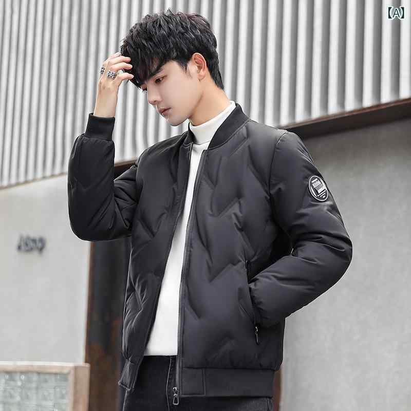 羽绒服 メンズ ダウンジャケット 冬季 アウター 厚手 防寒 あったか ショート丈 学生 立ち襟 黒 青 白 グレー 緑 聚酯纤维 混紡 2