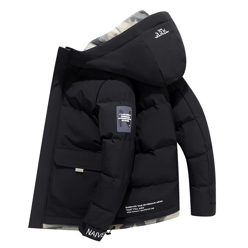 Rain Wear - メンズ アウター フード付き 中綿ジャケット 防寒着 ポリエステル 無地 ブラック カーキ グレーブルー M L XL XXL 3XL 4XL 5XL(x2)