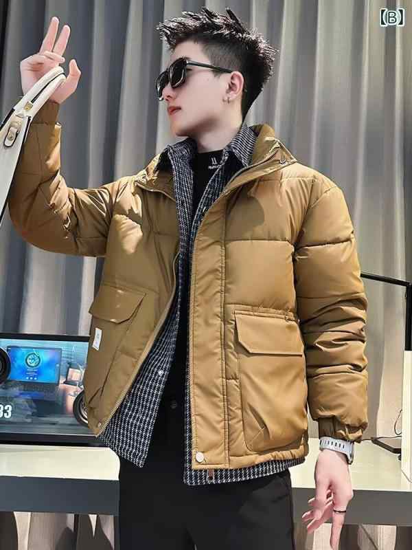 綿ジャケット メンズ 冬服 ワークウェア風 フェイクレイヤード ポリエステル 厚手 ...