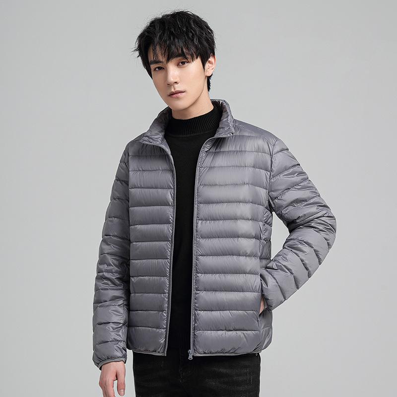 Rain Wear - 羽绒服 メンズ 男性用 ショート丈 フード付き ライトアウター 秋冬 白ダックダウン 紳士服 父親 上着 杢グレー 黒 ワインレッド ロイヤルブルー 紺色 ポリエステル 防寒(x2)