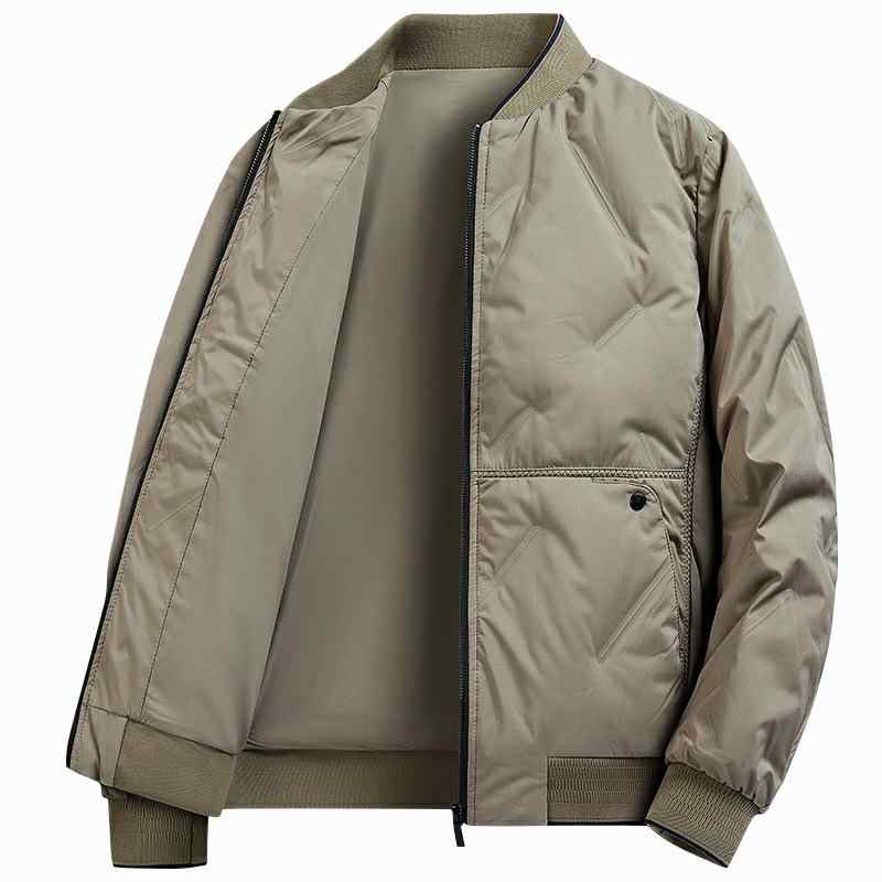 Rain Wear - 羽絨服 メンズ 男性用 ダウンジャケット 秋冬 立襟 ショート丈 防寒 防風 撥水 ポリエステル 無地 シンプル カーキ ブラック ブルー