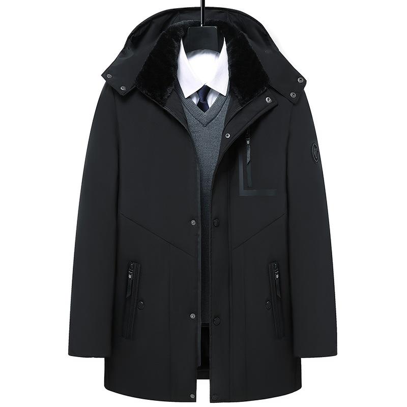 メンズ 中綿ジャケット 防寒着 向け 裏起毛 厚手 アウター 紳士服 ポリエステル 冬 黒 紺 L XL 2XL 3XL 4XL 5XL・スタイル: ・対象: ビジネスマン（35歳以上）・タイプ: カーディガン・フィット: レギュラー・フロント: ジッパー・中綿: ポリエステル・フード: 取り外し可能・厚さ: 裏起毛・柄: 無地・誤差: 約3cm・対象年齢: 成人・主な素材: ポリエステル ・裏地: ポリエステル ・生地: ポリエステル・シーン: カジュアル・機能: -・加工: 防しわ加工・ディテール: ボタン装飾・ポケット: サイドポケット・裾: ストレート・着丈: ロング（80cm超～100cm以下）・ネックライン: 取り外し可能なフード・対象: メンズ・商品カテゴリ: 中綿入りジャケット・カラー: ブラック.ネイビー・サイズ: L.XL.2XL.3XL.4XL.5XL