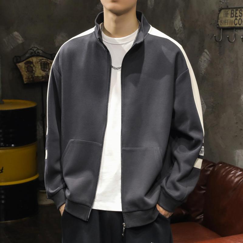 ジャケット メンズ 男性用 スタンドカラー レトロ ブルゾン ジャンパー アウター トップス 長袖 綿 無地 秋服 M L XL 2XL 3XL 4XL グレー ブラック