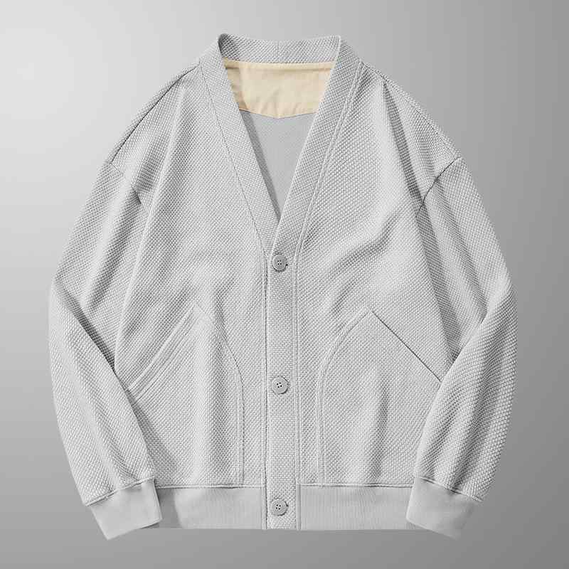 ジャケット 男性用 Vネック ニット カーディガン 長袖 秋冬 格子柄 伸縮性 通気性 無地 厚手 普段使い ダークブルー グレー