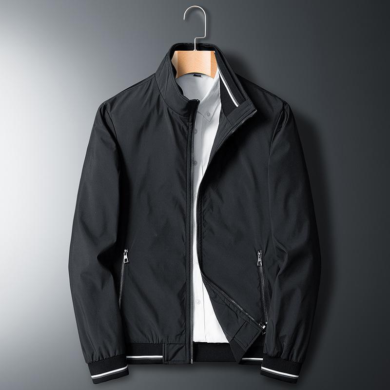Rain Wear - ジャケット 男性用 春秋 運動着 カジュアル ストライプ ダブルカラー ミドルエイジ リブ裾 ポリエステル 黒 青 長袖(x2)