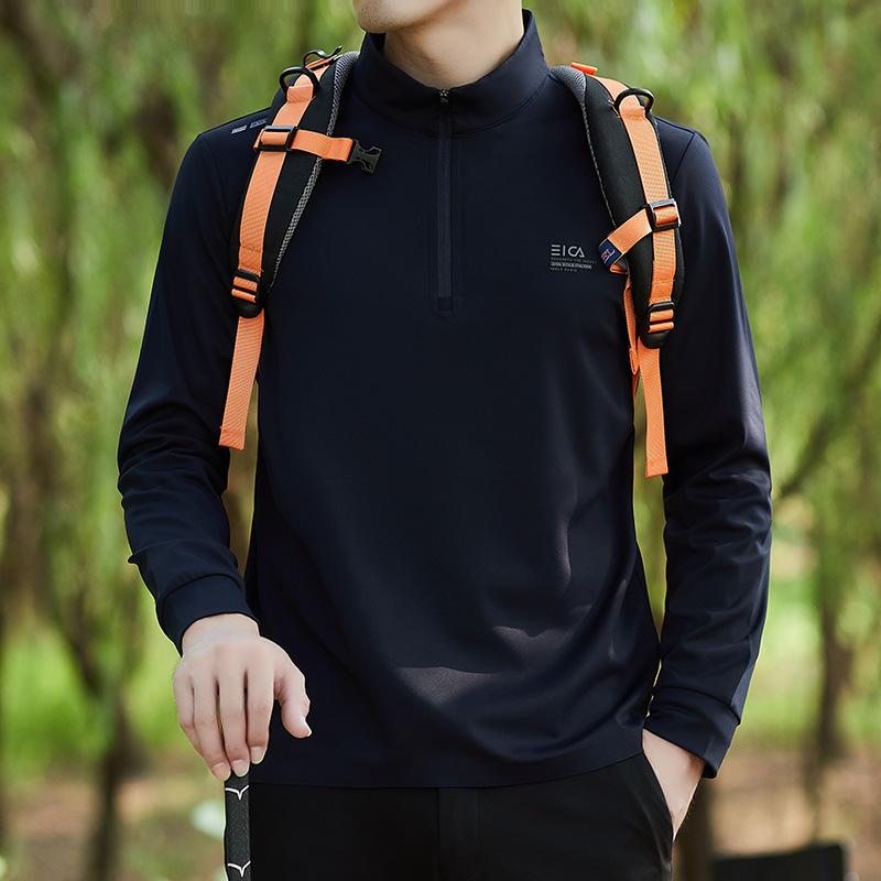 Tシャツ メンズ 長袖 ハーフジップ スタンドカラー プルオーバー トップス 秋冬 磨毛 無地 ポリエステ..