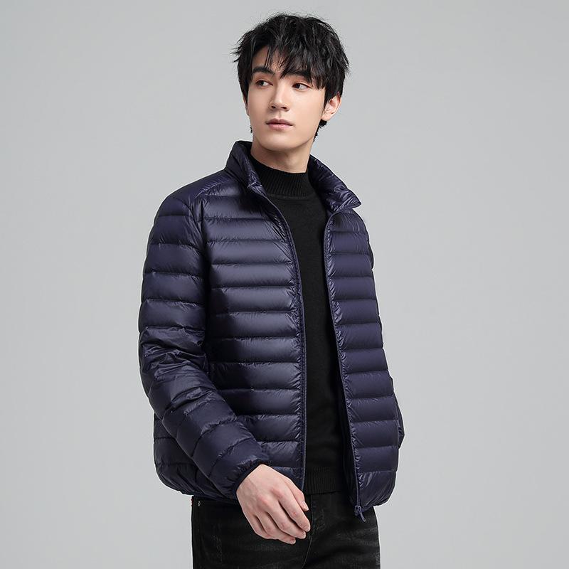 羽绒服 メンズ 男性用 ライトダウンジャケット ショート丈 立襟 秋冬 防風 撥水 あったか 暖かい 黒 紺 グレー 赤 青 大きいサイズ