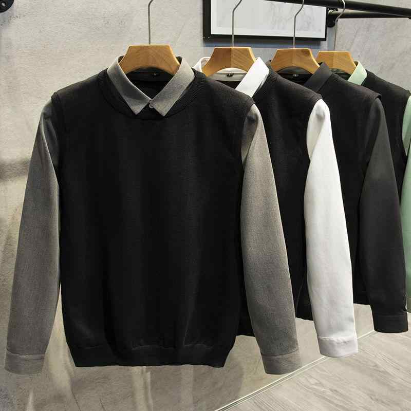 ニット メンズ シャツ 秋冬 裏起毛 長袖 暖かい 韓国 おしゃれ カジュアル トップス カッターシャツ風