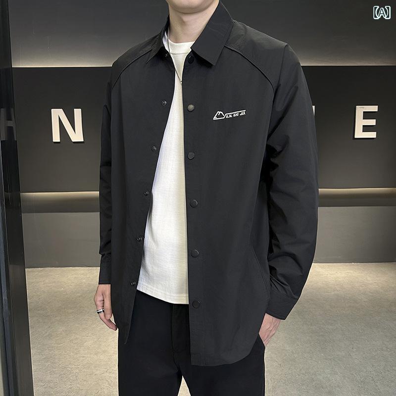 ジャケット メンズ 年 春秋 長袖 シャツ 襟付き 無地 ゆったり 大きいサイズ カジュアル ブラック カーキ グリーン・商品カテゴリ: ジャケット・スタイル: ビジネス.カジュアル・対象: 35歳以上の男性・襟型: 襟付き・フィット: レギュラー・フロント: シングルブレスト・フード: フード付き・・柄: 無地・誤差: 1～2cm・素材: 化繊混紡・主素材: ナイロン・裏地: ポリエステル・シーン: カジュアル・ディテール: バッジ・裾形状: ストレートヘム・加工: アイロン不要・着丈: レギュラー丈・ポケット: フラップポケット・着こなし: 羽織り・袖丈: 長袖・袖のタイプ: レギュラー袖・対象年齢: 成人・対象性別: 男性・素材機能: 透湿性.防水性.耐摩耗性.防風性.吸湿性.速乾性.引裂抵抗.高耐変色性・色: ブラック.カーキ.グリーン・サイズ: M(45-55kg),L(55-62.5kg),XL(62.5-70kg),2XL(70-77.5kg),3XL(77.5-85kg),4XL(85-95kg)