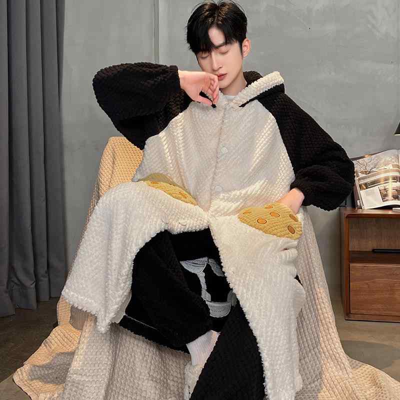 パジャマ メンズ 男性用 珊瑚フリース 長袖 長ズボン 厚手 暖か 秋冬 寝間着 ルームウェア 部屋着 襟付..