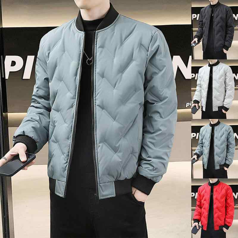 Rain Wear - 綿ジャケット メンズ 秋冬 立襟 薄手 防寒 暖か ポリエステル 野球 ジャンパー カーディガン 黒 カーキ 緑 赤
