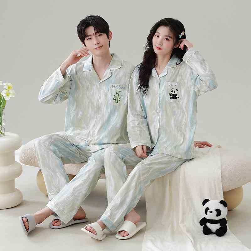パジャマ レディース メンズ 綿 長袖 ペア 夫婦 恋人 秋冬 春 セットアップ ルームウェア 部屋着 寝間着 前開き 襟付き 伸縮性 通気性 リラックス ゆったり おしゃれ かわいい(4)