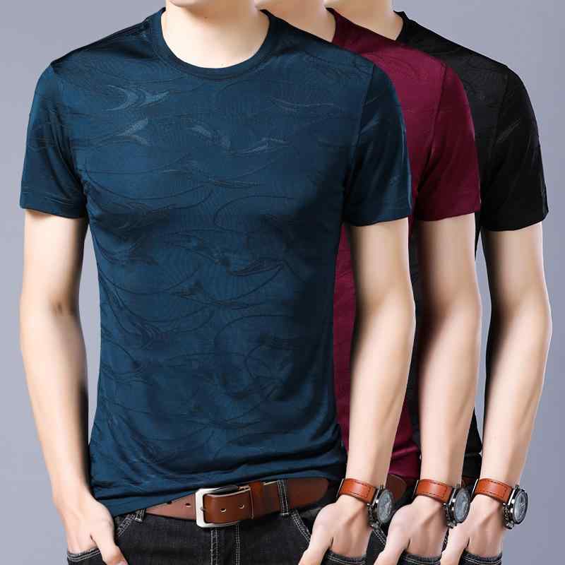 Tシャツ メンズ 男性用 半袖 薄手 接触冷感 ポリエステル 無地 スリムフィット Vネック クルーネック カットソー トップス 普段使い 部屋着 ブラック ホワイト レッド ブルー