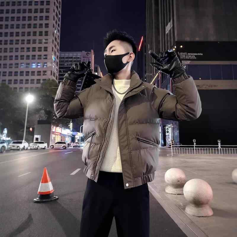 綿ジャケット メンズ 立襟 ポリエステル 中綿 厚手 ショート丈 トップス 防寒 暖かい 秋冬 ブラック コーヒー色