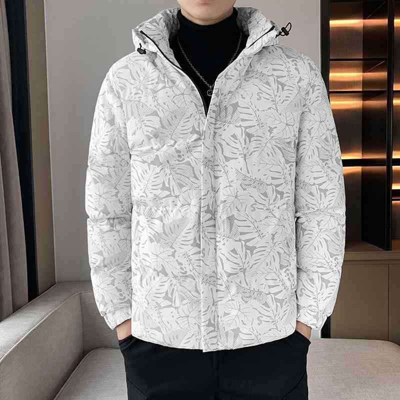 Rain Wear - 綿ジャケット メンズ 男性用 防寒 暖かい フード付き ポリエステル 前開き 無地 ブルゾン ジャンパー アウター 秋冬 ホワイト ブラック ブルー M L XL 2XL 3XL 4XL 5XL