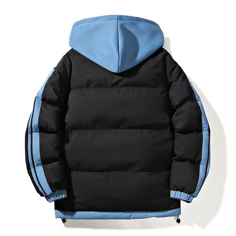 Rain Wear - メンズ コットンジャケット 配色 ライトアウター 秋冬 日常 学生 ジャンパー ブルゾン フード付き 撥水 防寒 普段使い カジュアル スポーティ ブラック系