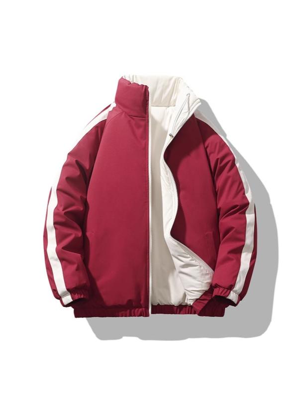 Rain Wear - ダウンジャケット メンズ 男性用 冬用 両面 スタンドカラー 中綿 厚手 オーバーサイズ 切り替え パデッドジャケット ブラック ワインレッド グリーン ブラウン