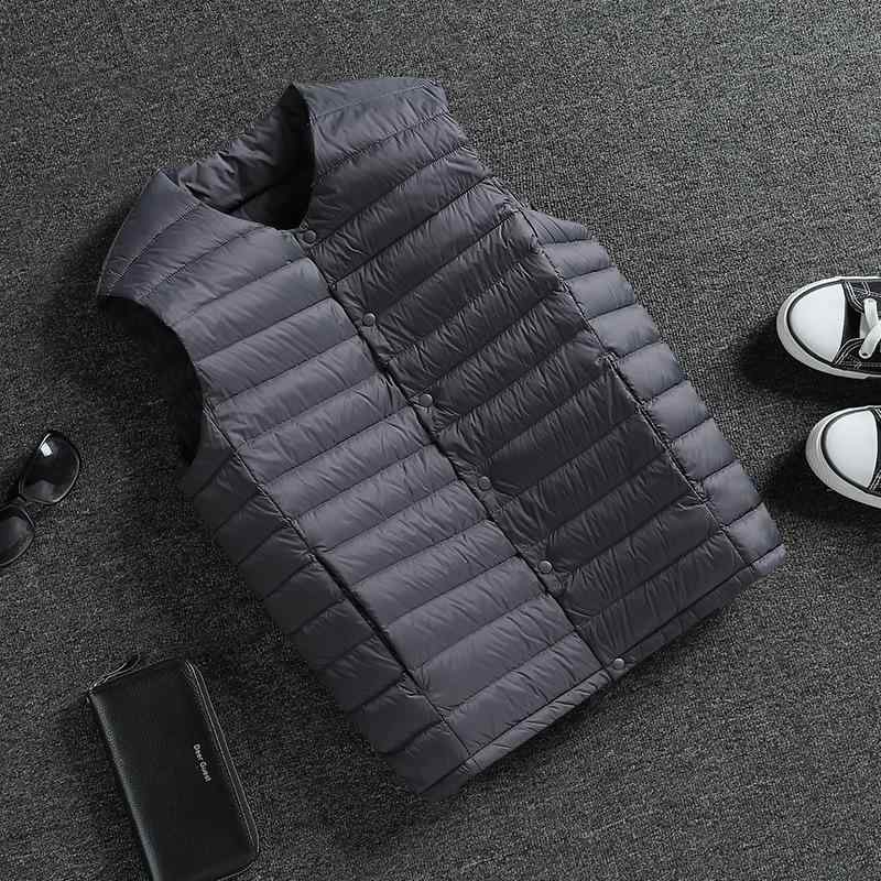 Rain Wear - 羽毛ベスト 男性用 ダウンベスト 防寒 立襟 ショート丈 大きいサイズ グレー 黒 紺色 コーヒー 霧の多い青 スポーツ 秋冬