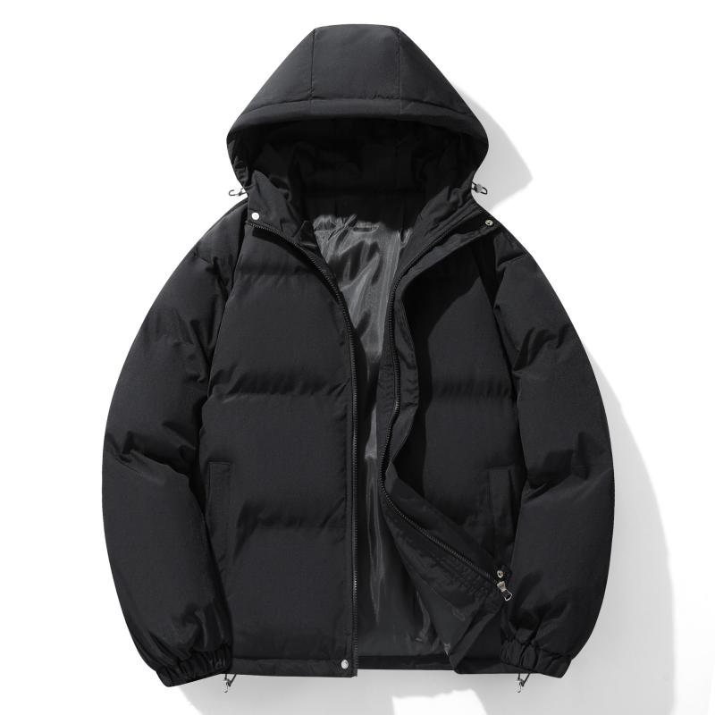Rain Wear - ダウンジャケット メンズ 男性用 フード付き 中綿 ジャンパー ブルゾン アウター 秋冬 ゆったり 大きめサイズ 無地 黒 カーキ 普段使い カジュアル