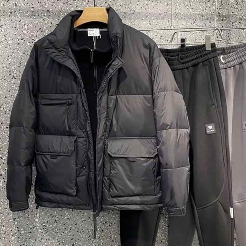 Rain Wear - コート メンズ 中綿 裏起毛 防寒 暖かい 無地 スタンドカラー ゆったり 大きいサイズ ブラック系 秋冬