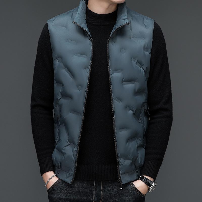 Rain Wear - ダウンベスト メンズ 男性用 防寒着 中綿 チョッキ シニア 父親 あったか ベスト 立ち襟 大きいサイズ 聚酯纤维 ポリエステル 秋冬 ブルーグレー ブラック ネイビー(x2)