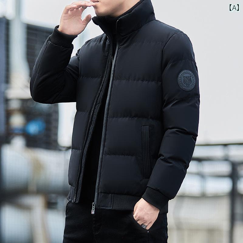 Rain Wear - ジャケット メンズ 中綿ジャケット 冬物 アウター 韓国 羽毛 コットン 暖かい 防寒着 厚手 スリム 無地 ブラック レッド グレー