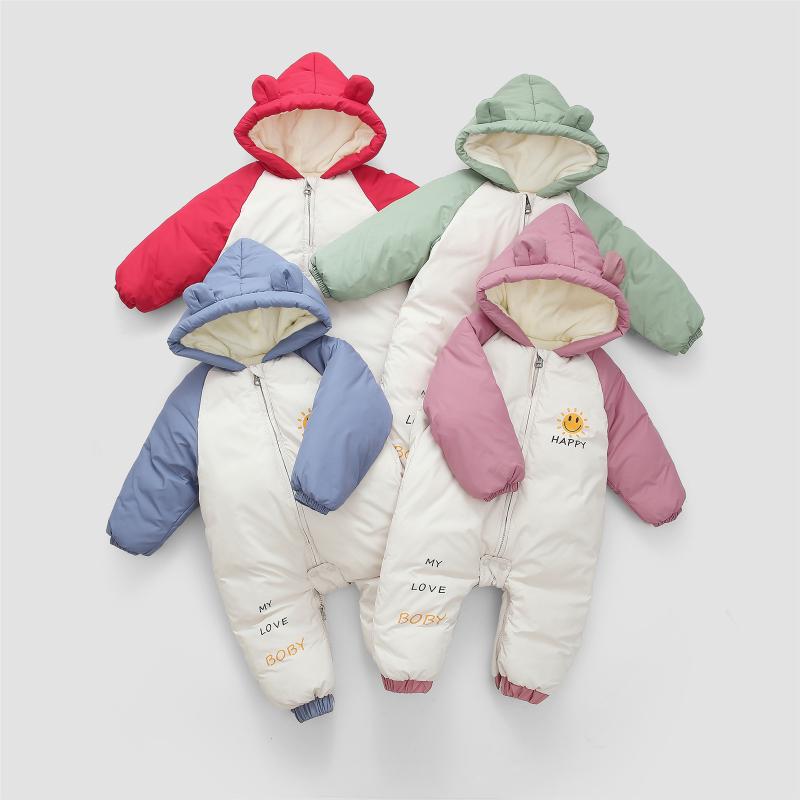 ベビー服 冬用ベビー服 ジャンプスーツ カバーオール 厚手 裏起毛 フード付き 長袖 80cm 90cm 100cm 浅..