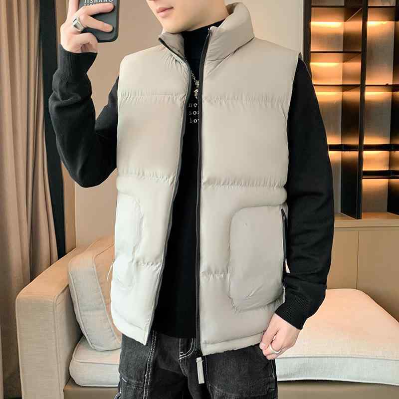 ダウンベスト メンズ 男性用 秋冬 暖かい 厚手 チョッキ スタンドカラー トップス アウター レトロ ポリエステル ブラック グレー レッド カーキ M L XL 2XL 3XL 4XL
