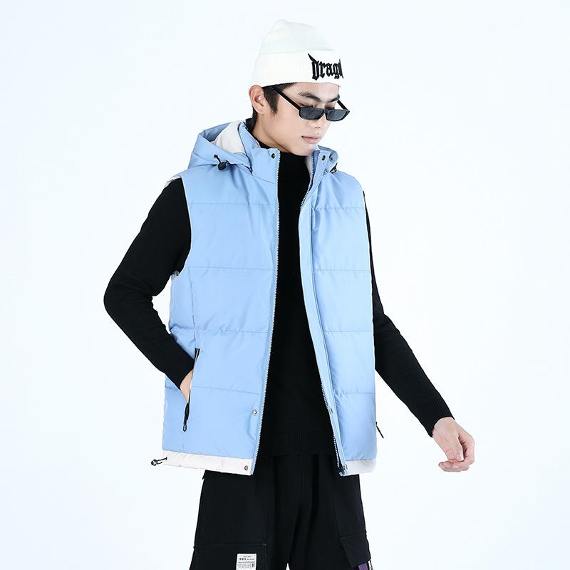 Rain Wear - ベスト 男性用 ダウン風 中綿 秋冬 韓国 ゆったり 冬 厚手 アウター コーデュロイ 黒 カーキ ブルー(x2)