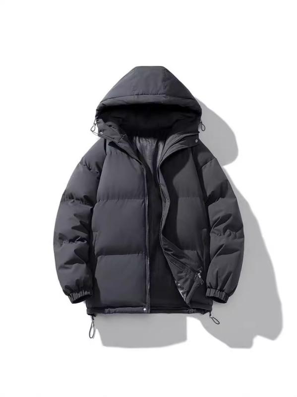 Rain Wear - ダウンジャケット メンズ 男性用 ゆったり フード付き 中綿 厚手 防寒 暖かい アウター ジャンパー ブルゾン ポリエステル ブラック グレー ホワイト カーキ パープル ピンク 秋冬
