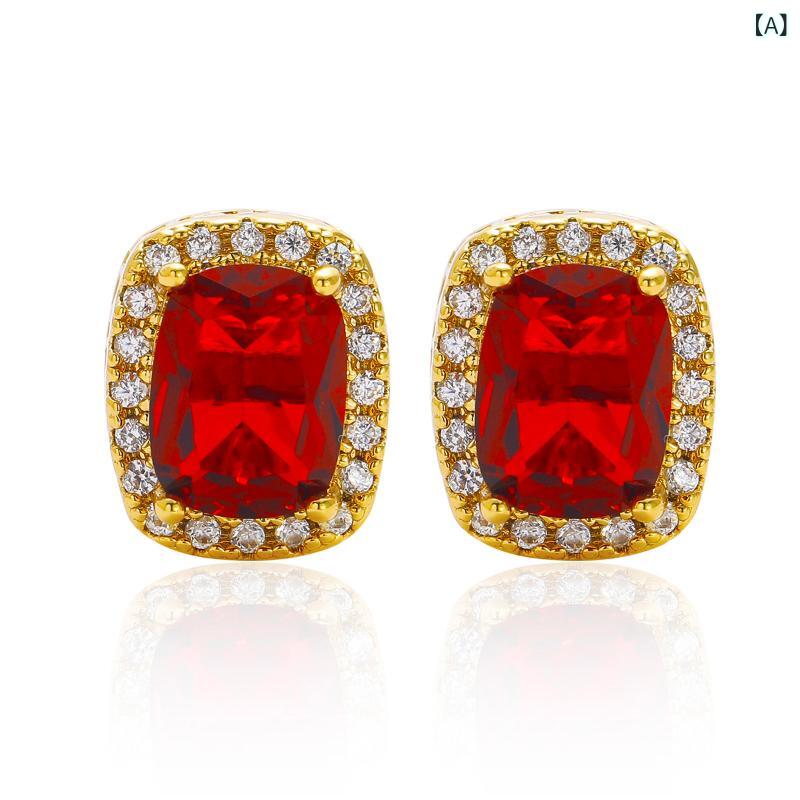 ピアス メンズ 男性用 幾何学型 大粒ジルコニア ヒップホップ ストリート 個性派 アクセサリー 赤 緑 紫 黒 白 青 ゴールド シルバー 2