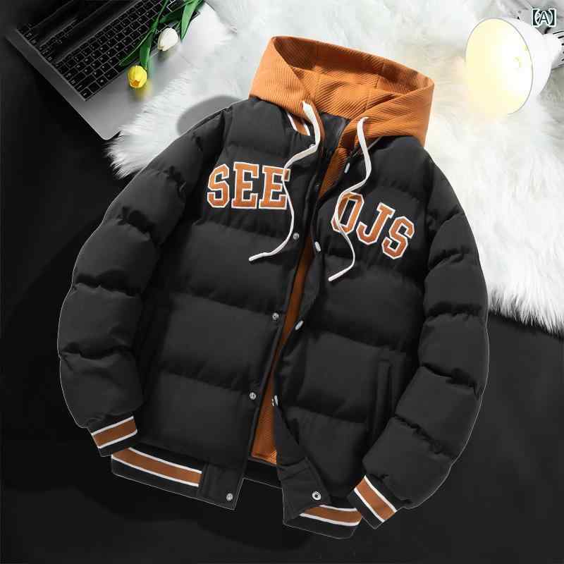 Rain Wear - 綿ジャケット メンズ フード付き 厚手 ポリエステル 中綿 防寒 アウター ジャンパー ブルゾン カジュアル 無地 黒 ブラック カーキ ベージュ アイボリー ブルー