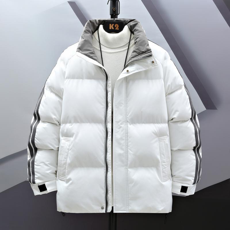 綿ジャケット メンズ 防寒 ポリエステル 立襟 ショート丈 トップス ブルゾン 秋冬 ホワイト グレー ブラック ブルー