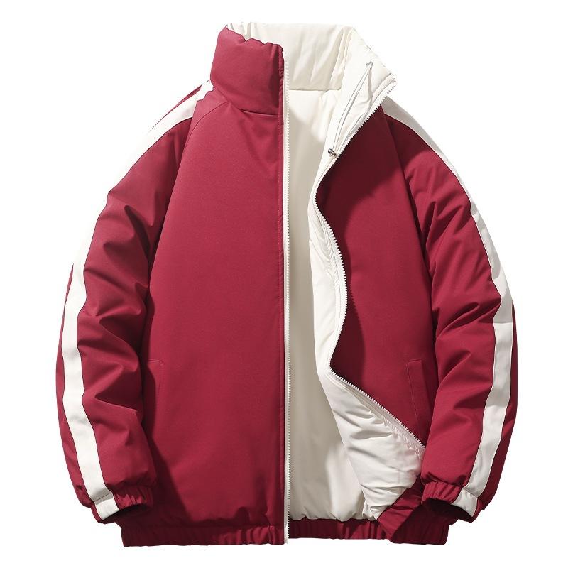 ダウンジャケット メンズ ストライプ柄 カジュアル 中綿 防風 防寒 立襟 3XL 2XL XL L M S 赤 黒 豆緑 ..