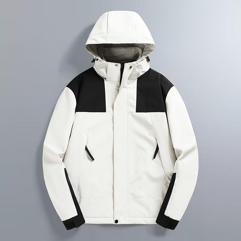 Rain Wear - ジャケット メンズ マウンテンパーカー 防風 防水 撥水 防寒 発熱 中綿 ポリエステル スポーティ アウトドア 普段使い 通勤 通学 アイボリー ブラック ピンク系 カーキ(x2)