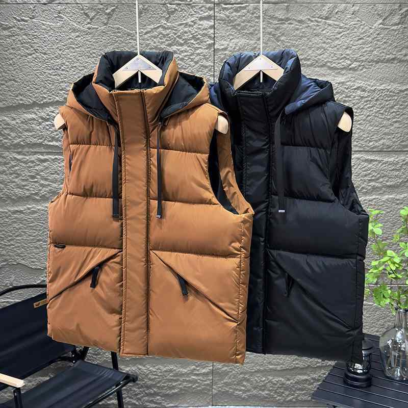 Rain Wear - ベスト 男性用 秋冬 豪華感 ダウン風 中綿 厚手 防寒着 アウター チョッキ グレー ブラック グリーン ブルー コーヒー