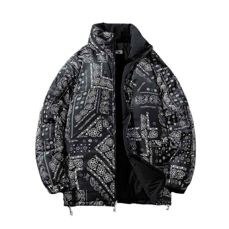 Rain Wear - 綿ジャケット メンズ 防寒 中綿 ポリエステル ペイズリー柄 リバーシブル スタンドカラー 春秋冬 ブラック カーキ 紺色 ピンク系 S M L XL 2XL 3XL 4XL