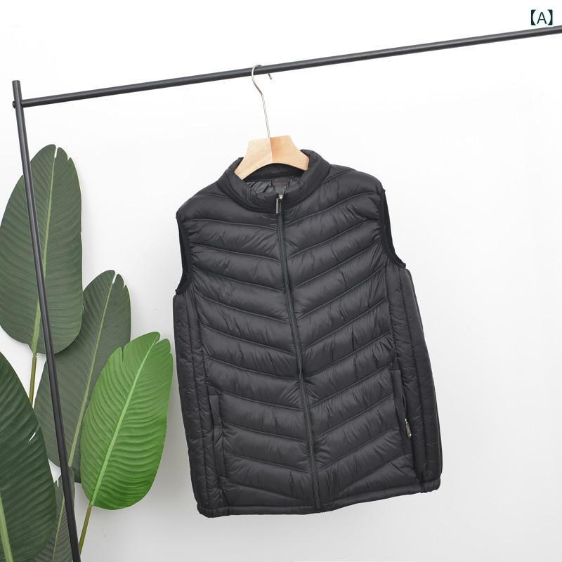 ベスト 男性用 秋冬 アウター ゆったり 軽量 防寒 中綿 チョッキ 厚手 コットン ビジネス 紳士 ブラック ブルー