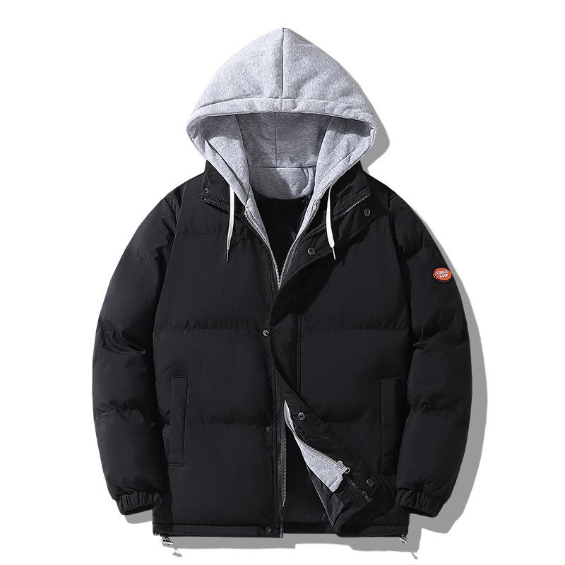 Rain Wear - 綿ジャケット メンズ アウター 冬 防寒 暖か ジャンパー フード付き ポリエステル 黒 ブラック アイボリー 白 クラインブルー ピンク系 ゆったり 若者
