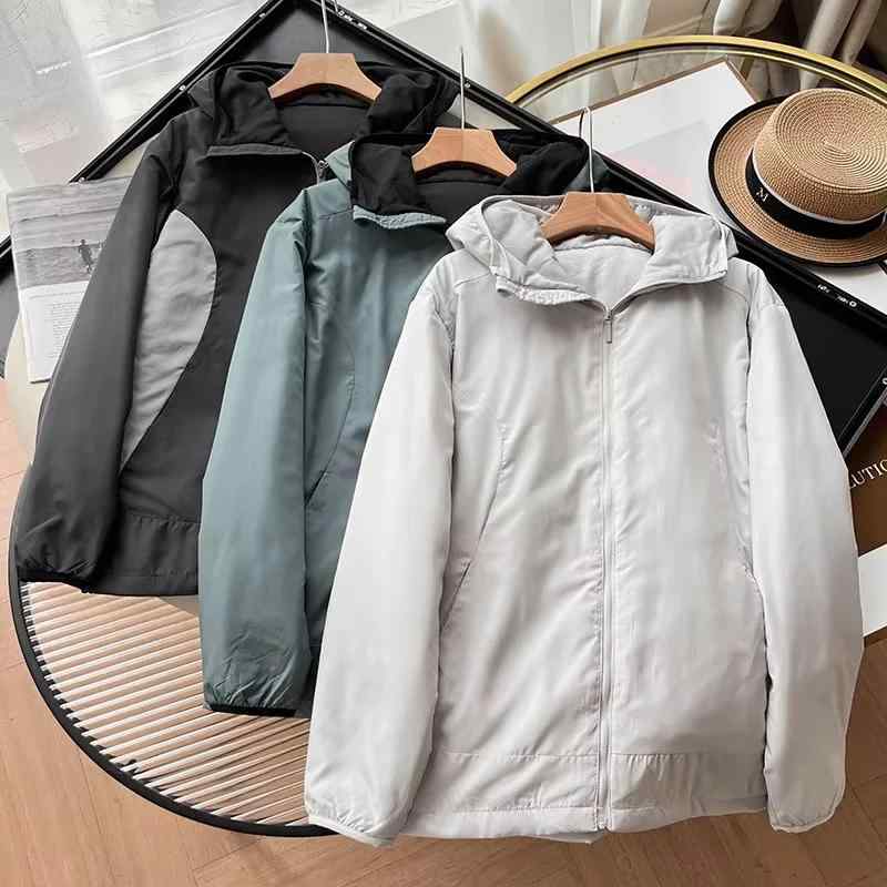 Rain Wear - ジャケット メンズ 男性用 薄手 軽量 フード付き 春秋 カジュアル 綿服 ジャンパー ブルゾン アウトドアウェア 多ポケット 撥水 防風 防寒 ブラック グレー グリーン
