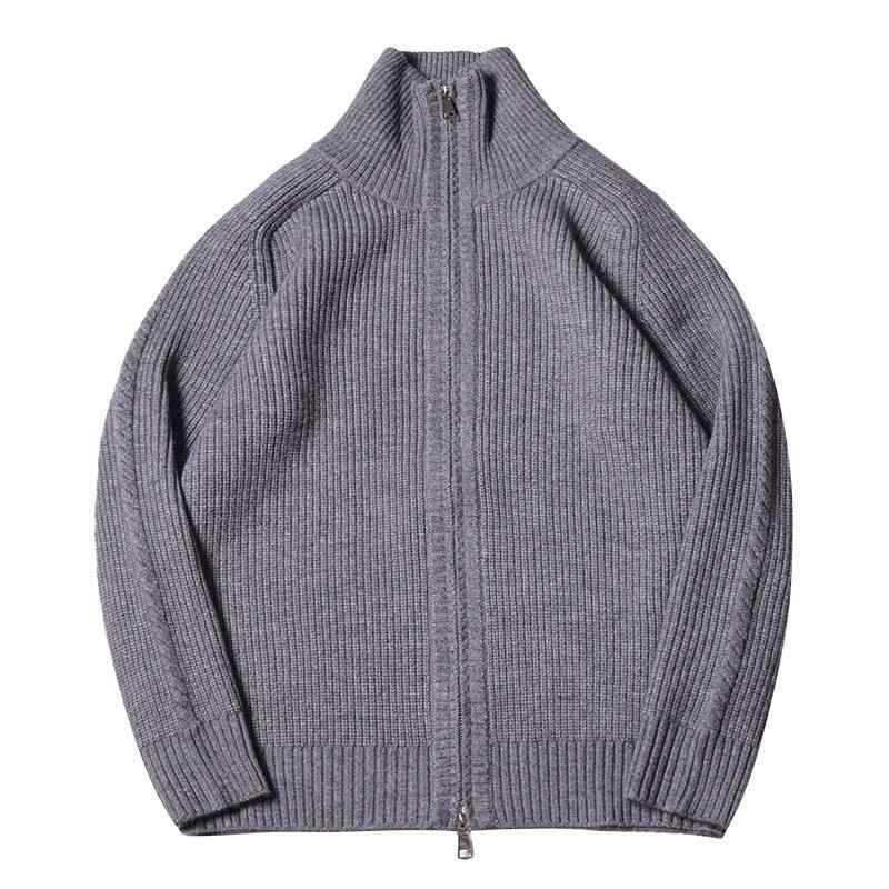 ニット カーディガン メンズ 秋冬 高Collar セーター ジャケット スリムフィット レトロ ブリティッシュスタイル ダブルジップ ニットウェア トップス ブラック ブラウン グレー