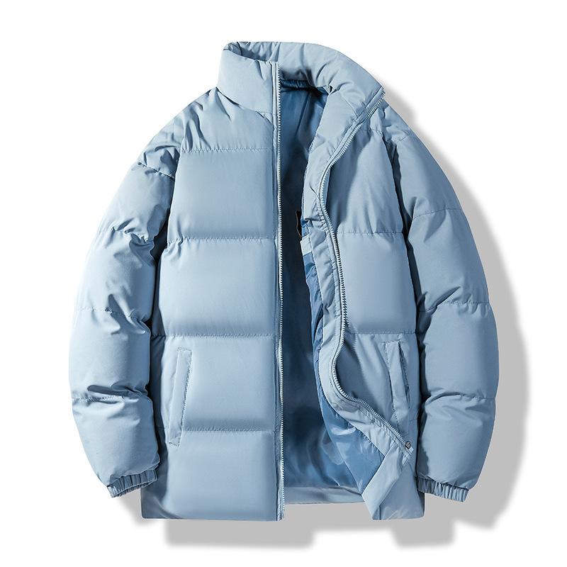 雨天穿着 - メンズ コットン ジャケット スタンドカラー 裏起毛 防寒 ポリエステル ホワイト ブラック ピンク スカイブルー 秋冬