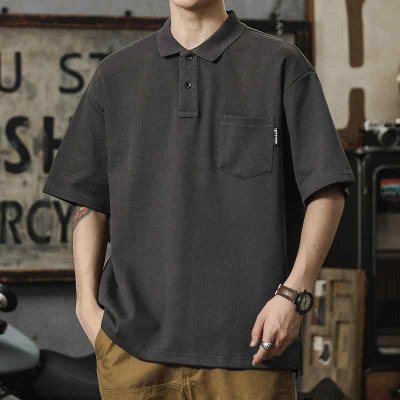 ポロシャツ メンズ 半袖 襟付き Tシャツ 夏 薄手 無地 刺繍 刺しゅう カジュアル ゆったり 大きめサイズ グレー 黒 ブラック ブラウン