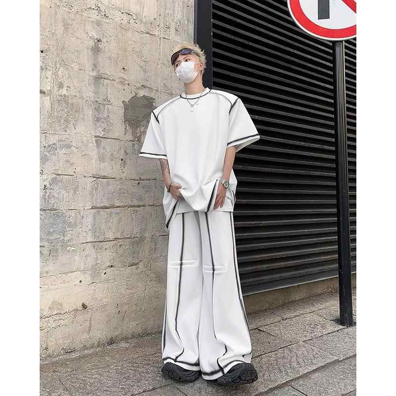 Tシャツ メンズ 男性用 トップス パッド ポリエステル 半袖 七分袖 夏 夏 カットソー 普段使い 港風 ストリート ブラック ホワイト