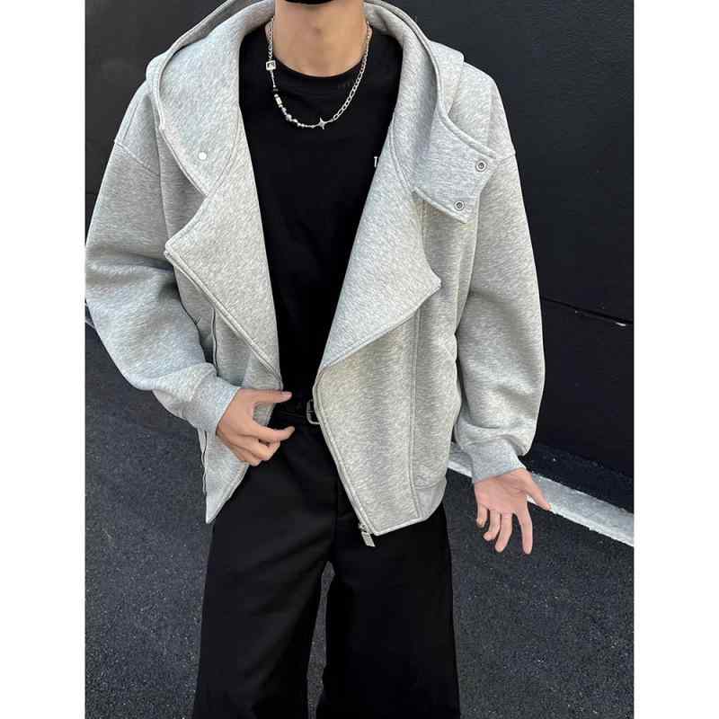 パーカー メンズ 春秋 長袖 ポリエステル ゆったり カジュアル 無地 ジップアップ ライトアウター ブルゾン 黒 ブラック グレー(4)