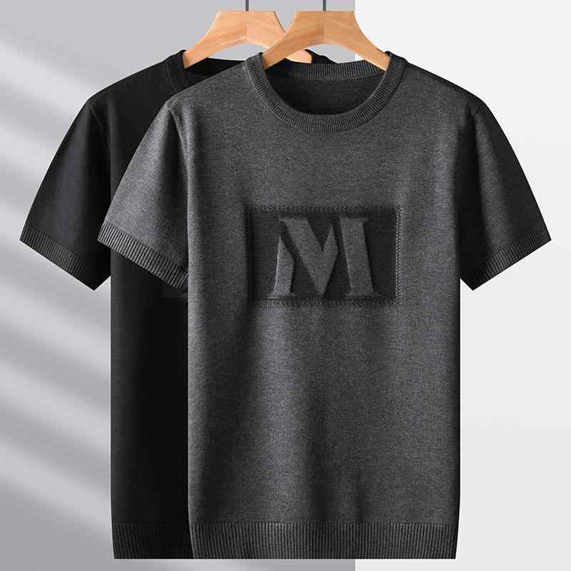 ニット メンズ 半袖 Tシャツ カットソー トップス 綿混紡 スリム 無地 ラウンドネック カジュアル 普段使い ブラック レッド ブラウン 深緑 グレー グリーン 深グレー