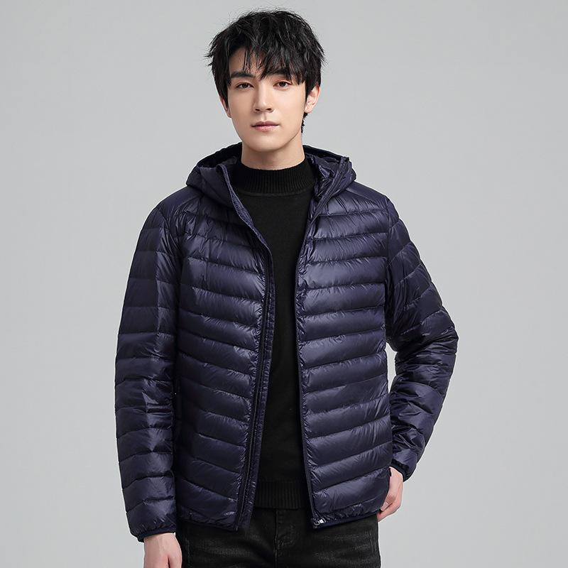 Rain Wear - 羽绒服 メンズ ライトダウンジャケット パーカー 秋冬 薄手 ショート丈 カジュアル 無地 黒 グレー 紺 防寒