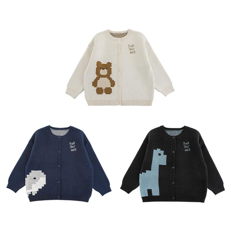 ニット キッズ 男の子 長袖 カーディガン アクリル 動物柄 春秋 普段着 ラウンジウェア