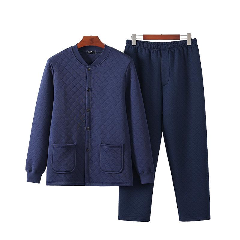 パジャマ メンズ 男性用 レディース 全綿 あったか 上下セット シニア 3層 Vネック 前開き 厚手 暖か ..